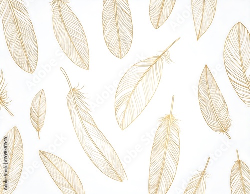 Gold feather pattern on white background