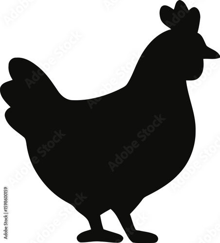 Minimalist black chicken silhouette. Farm poultry bird icon isolated on white.