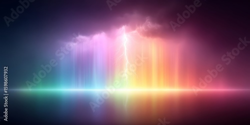 Colorful rainbow with a lightning bolt in the middle