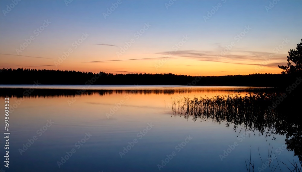 Obraz premium Tranquil lake sunset