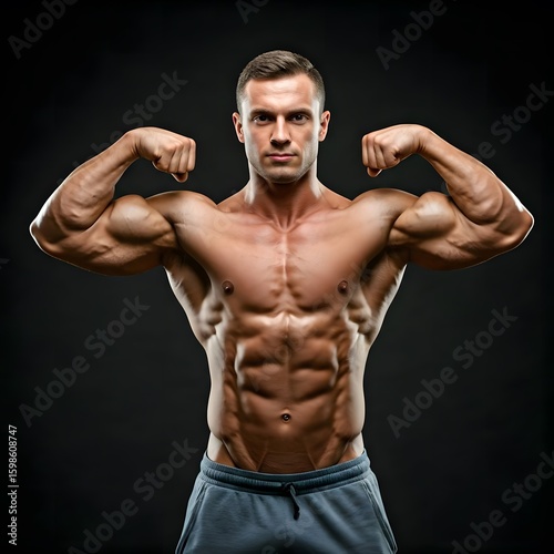 A muscular man striking a double biceps pose.jpg