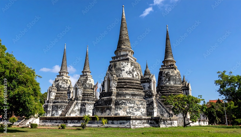 Fototapeta premium Ancient stone pagodas under a clear sky