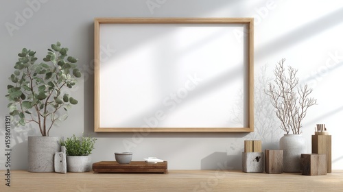 A blank white canvas inside a wooden frame, ideal as a mockup