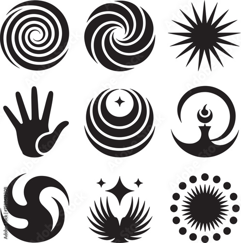 Collection of abstract black and white graphic symbols vector
