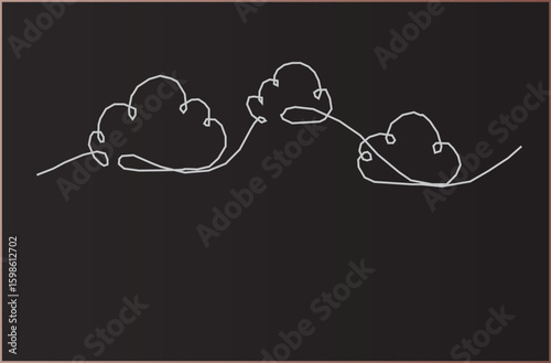Continuous one line drawing of cumulus cloud. Cloud in the sky single line vector illustration On black background.