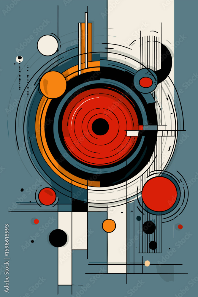 Obraz premium Dynamic Abstract Circles and Lines Composition in Bold Colors