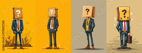 Business Characters with Mysterious Heads in Various Suits
