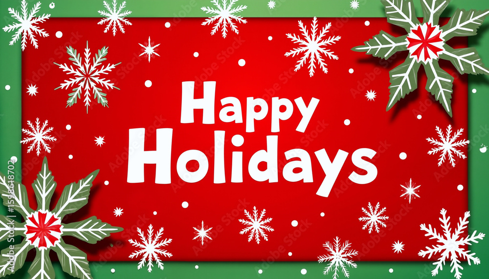 Naklejka premium Happy Holidays greeting card design with snowflakes and holly 
