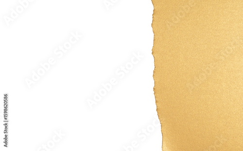 Vertical torn gold paper on transparent background
