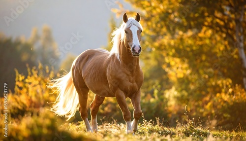 Majestic horse in autumnal landscape