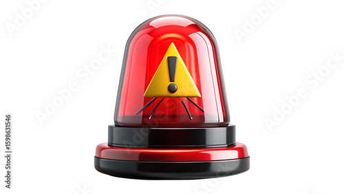 Red Emergency Flasher with Exclamation Mark on Transparent Background