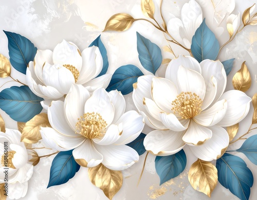 Delicate white flowers with gold accents