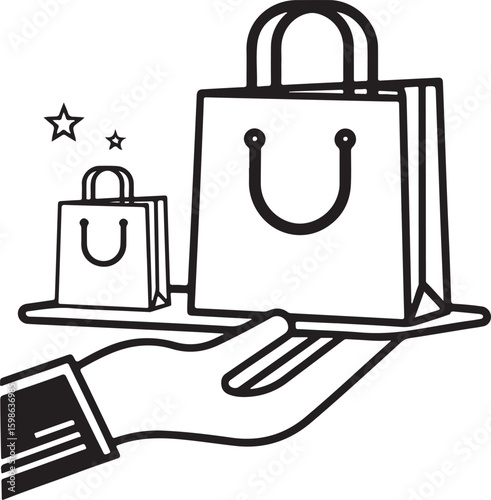 Hand holds shopping bag icon