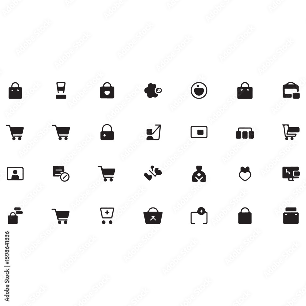 A versatile set of black and white vector icons for web, business, and mobile app design, featuring symbols for technology, media, communication, and home