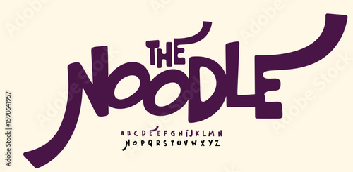 Playful noodle font logo alphabet, curly funky letters bold cartoon typeface for happy logo, bouncy headline, festive typography, joyful typographic design. Vector typeset.