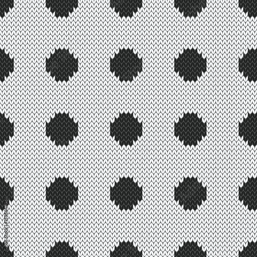 Polka dots jacquard knitted seamless pattern. Black and white background.. Vector illustration.
