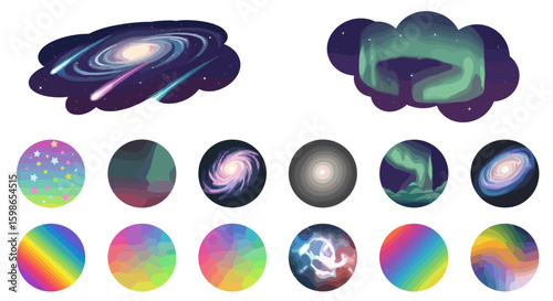 Collection of easter eggs decorated with celestial and aurora themes including galaxies and colorful gradients
