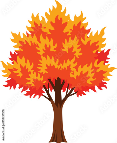Autumn tree with red and orange leaves vector