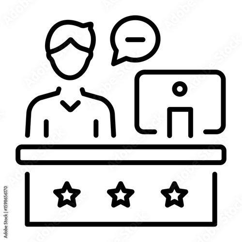 A linear style icon representing service counter