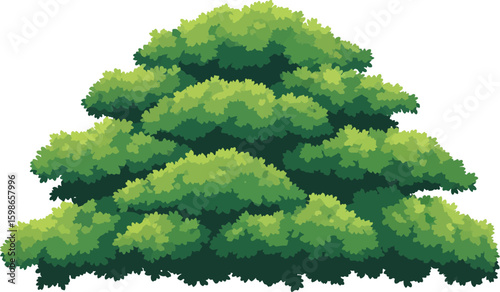 Lush green foliage with layered textures leaves bush