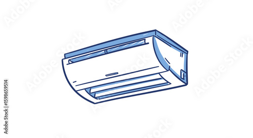 Air conditioning unit in minimalist design and blue outline style.  air conditioner ceiling vent  