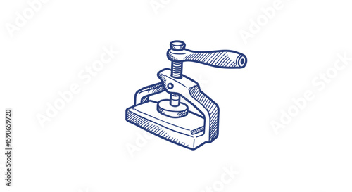 bookbinding press tool vector. Vintage hand press for printing on a white background  