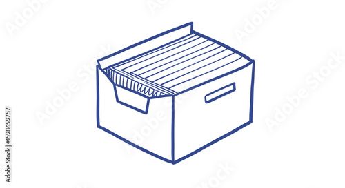 Stacked file storage box with folders in a simple outline design. box of copy paper ream  