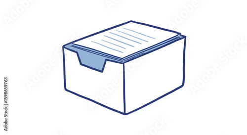 box of copy paper ream. Simple cardboard box with papers inside on white background  