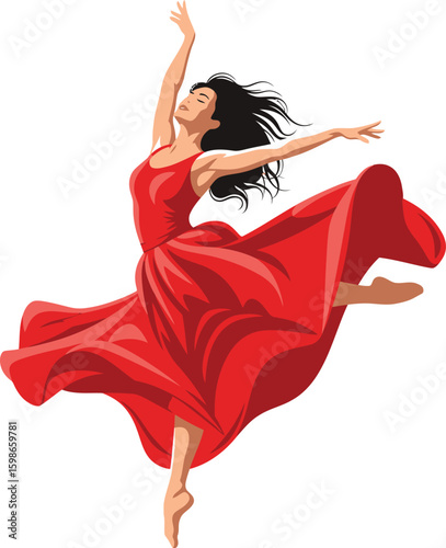 Woman dancing gracefully in flowing red dress dancer ballet
