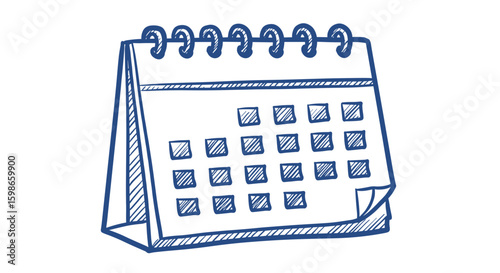 Hand-drawn desk calendar page with spiral binding on a white background  