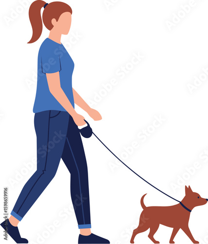 Woman walking brown dog on leash vector