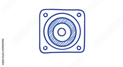 Illustrated desktop speaker grille icon in simple blue line art style  