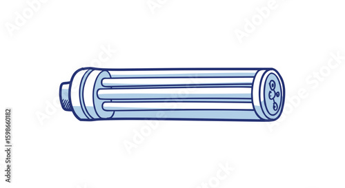 fluorescent light tube end in blue line drawing style  