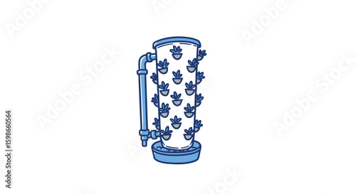 Decorative blue glass with floral design pattern on white background. hydroponic tower system vector  
