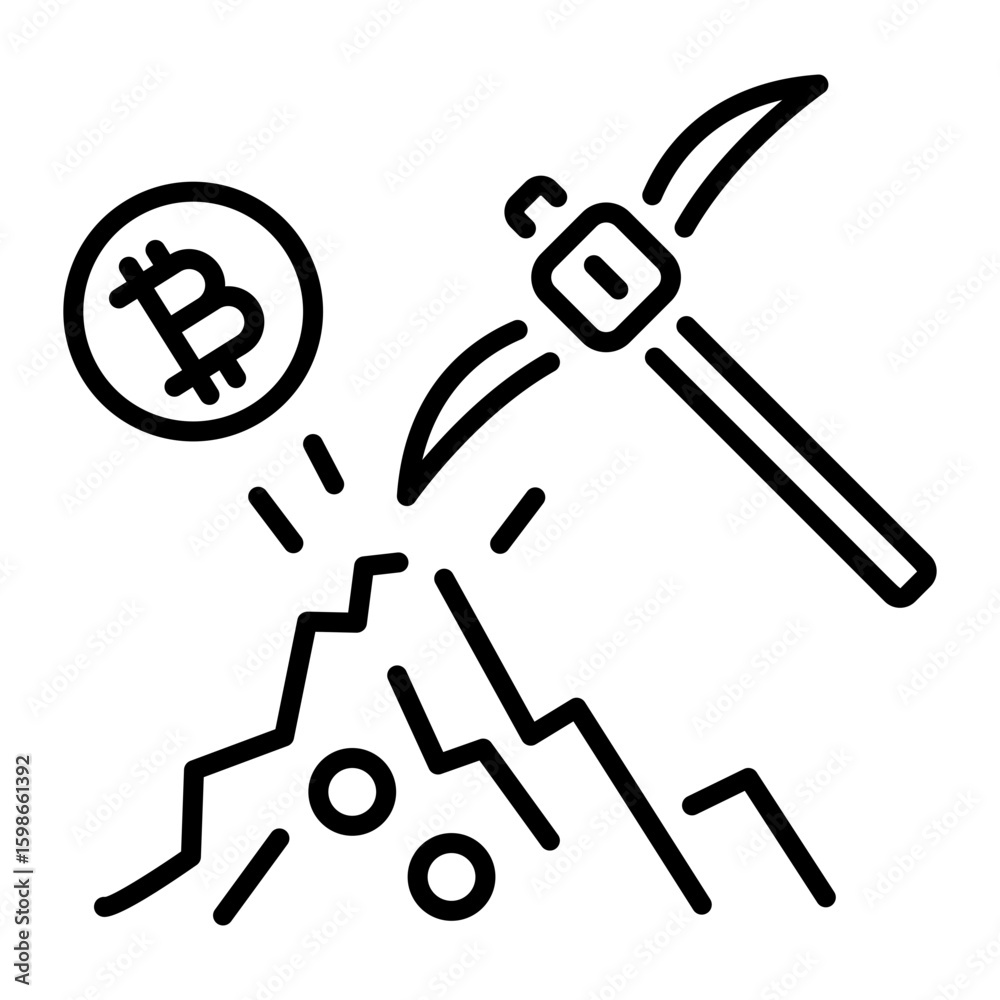 Obraz premium An outline style icon depicting bitcoin mining
