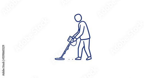 Person using metal detector while searching on white background  