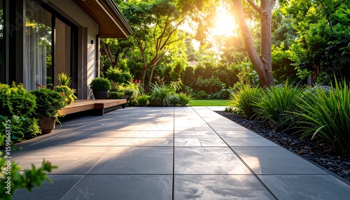Sun-drenched patio area of a modern home