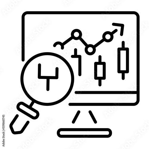 A line style icon showing market analysis