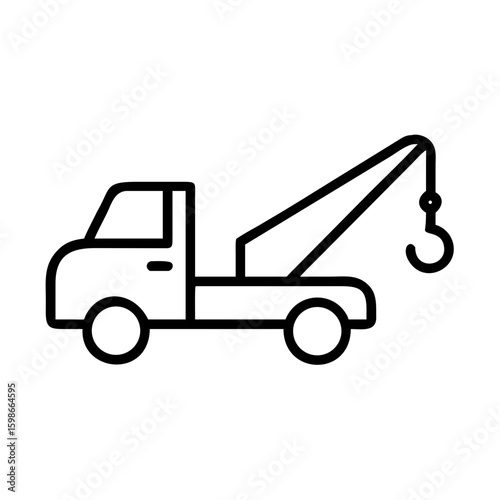 Tow truck with hook icon in minimalist line art style for roadside assistance concept