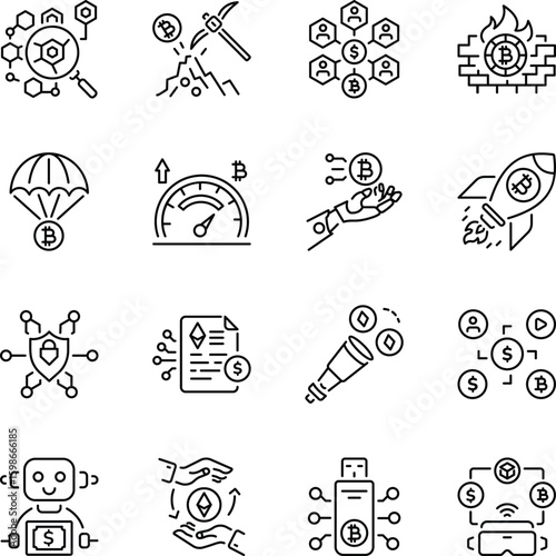 Set of Bitcoin Linear Style Icons 

