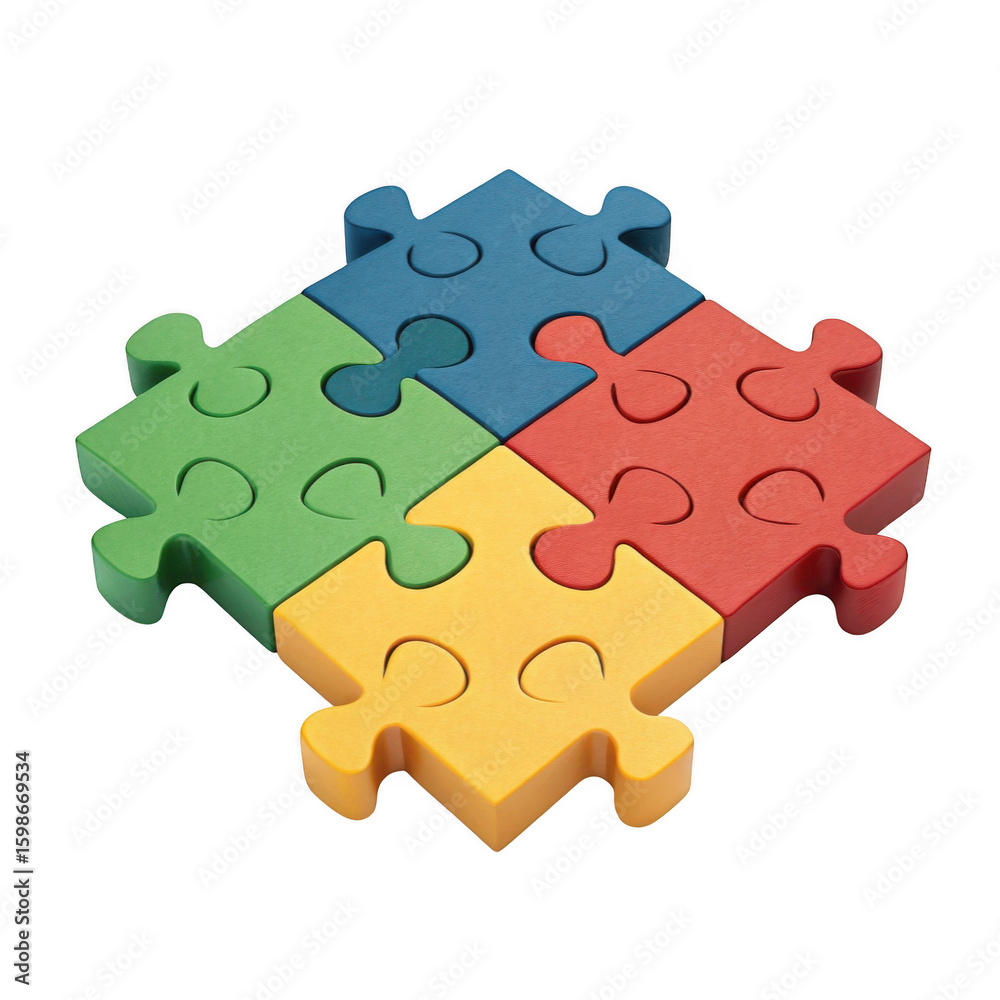 Fototapeta premium Four colorful puzzle pieces connected together forming a square