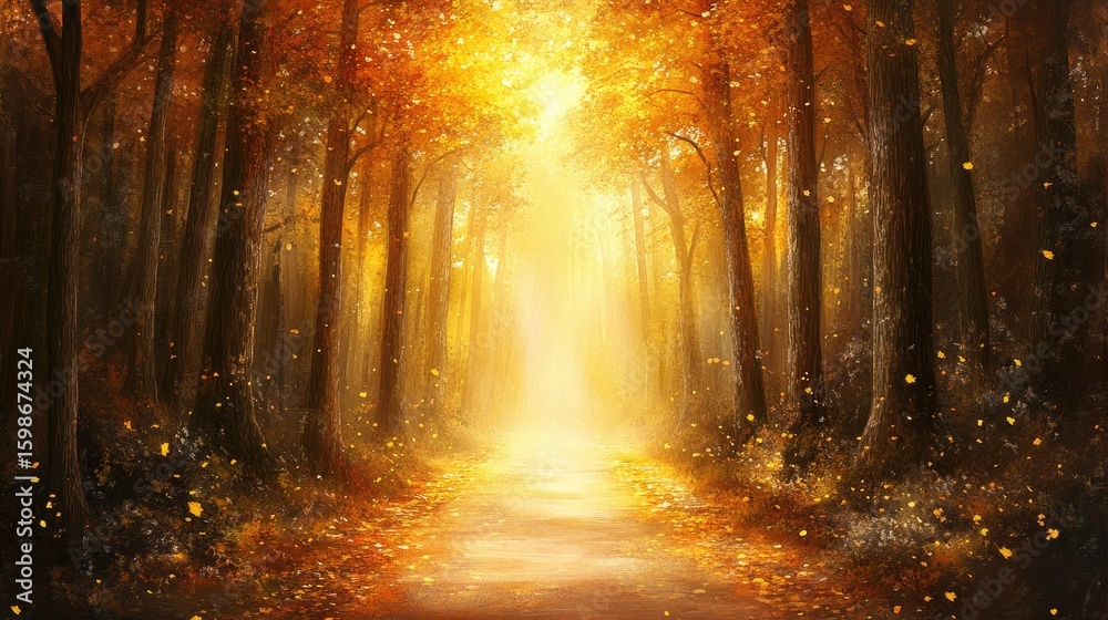 Fototapeta premium Golden autumn forest path