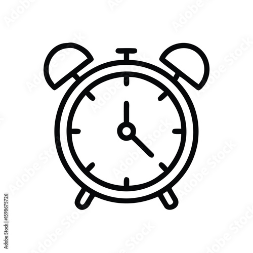 Alarm Clock Icon Vector - Simple Line Art Time Symbol Illustration