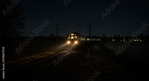 Night train through fields