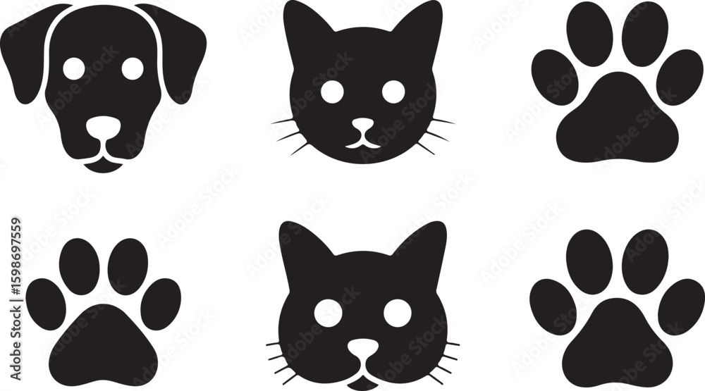 Fototapeta premium Dog cat paw print icons vector