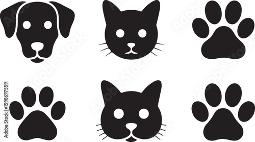 Dog cat paw print icons vector