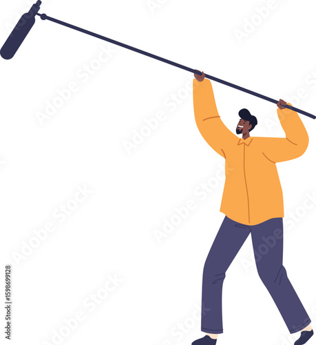 Soundman holding microphone vector illustration