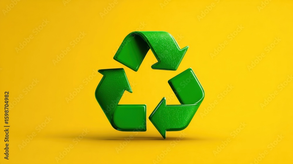 Obraz premium A green recycling symbol with arrows pointing in different directions. Concept of recycling and the importance of reducing waste