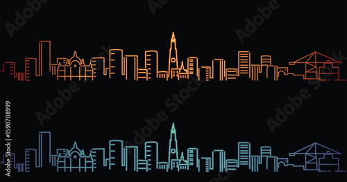 Antwerp Neon Style Simple Skyline on Dark Background