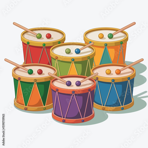 A lively ensemble of colorful toy drums